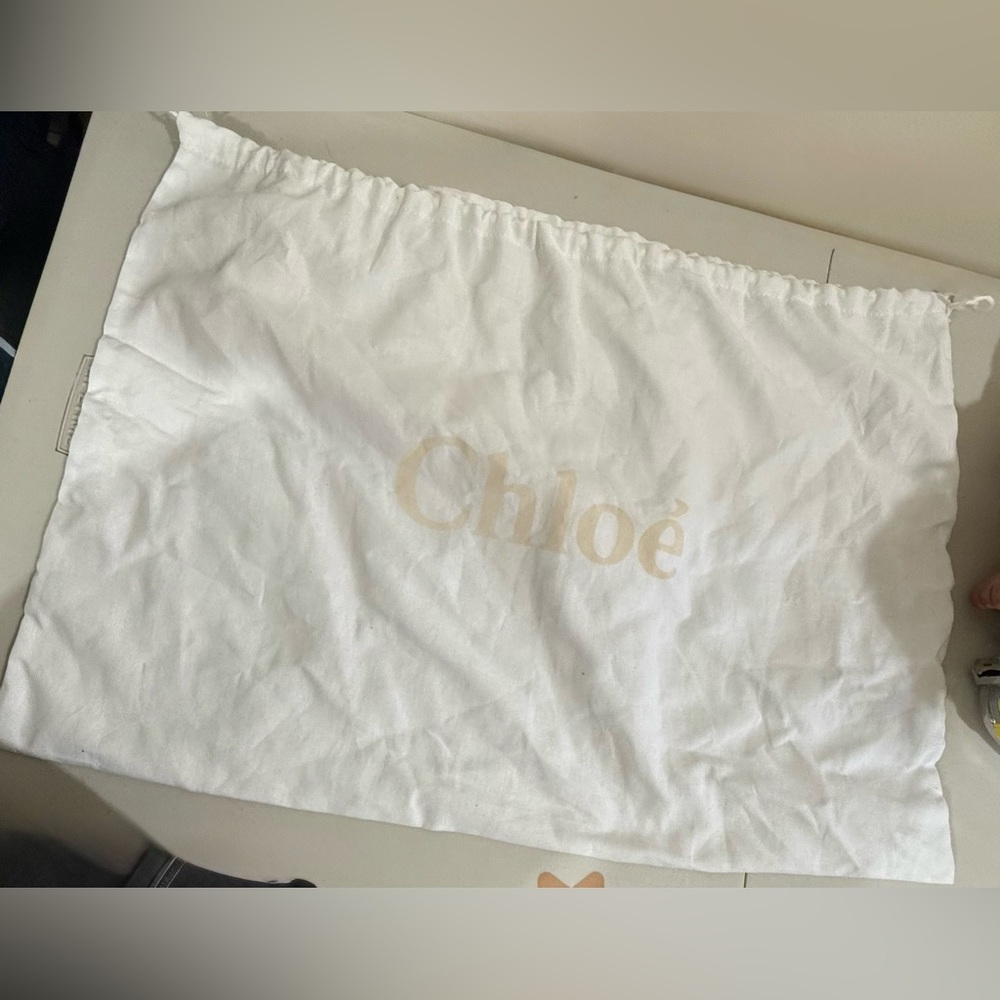 Chloe White Drawstring Dust Bag with Cream Logo Print